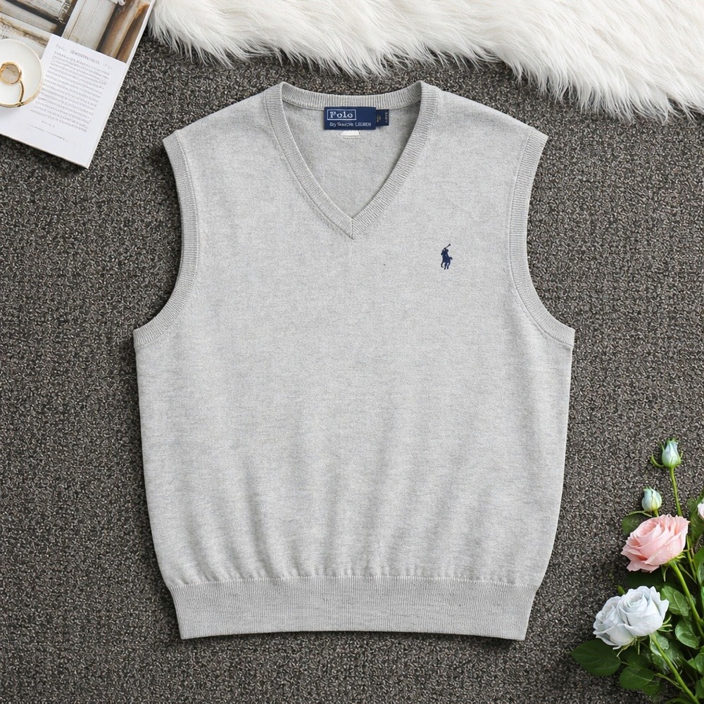 Polo Ralph Lauren M VNeck Sweater‎ Vest Mens Medium Gray Pima Cotton Vintage Y2K